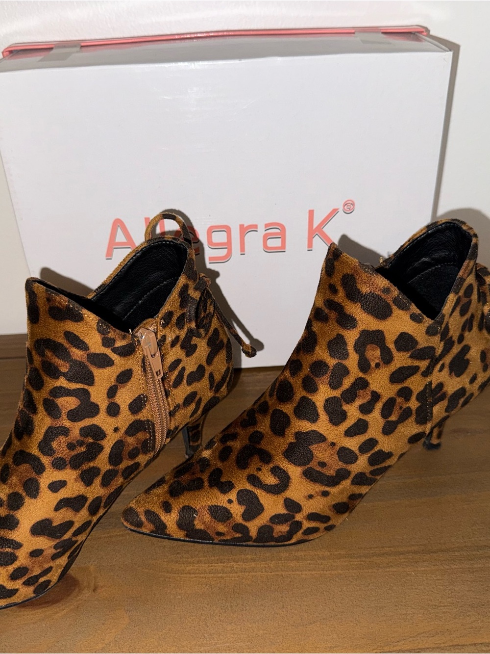 Allegra K Leopard Print Pointed Ankle Booties - Brown/Black